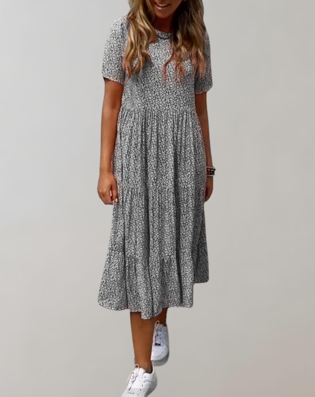 Aliams | Lässiges, Kurzärmliges Midikleid mit Blumenmuster Fließendes Kleid für Damen