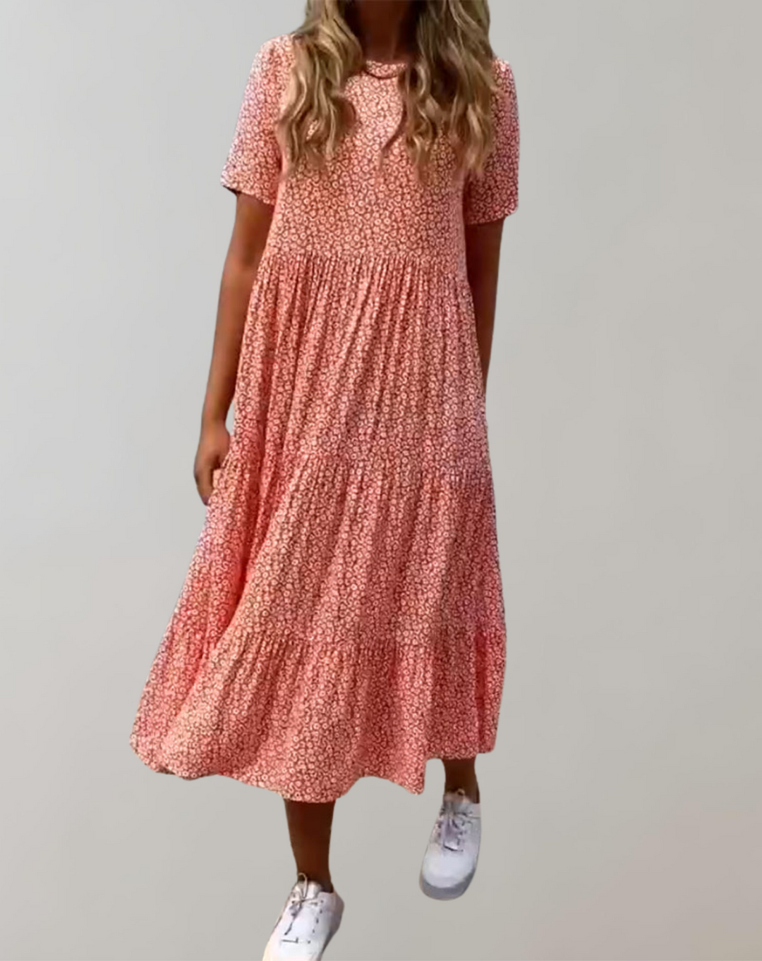 Aliams | Lässiges, Kurzärmliges Midikleid mit Blumenmuster Fließendes Kleid für Damen