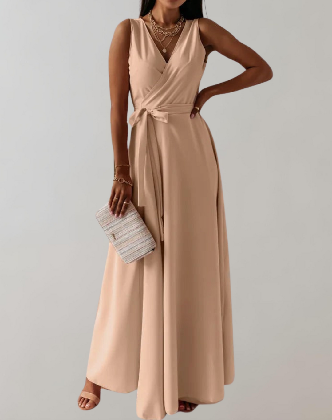 Aliams | Cocktail Kleid mit Taillengurtel Schickes Maxikleid Zeitlos Design