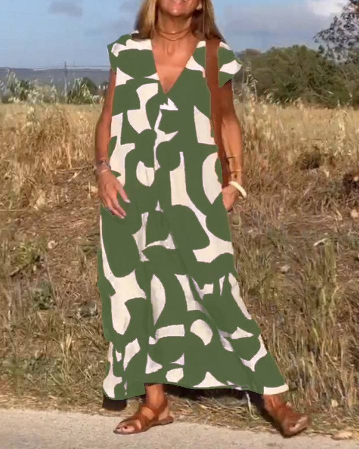 Aliams | Amara Maxikleid mit Print und V-Ausschnitt