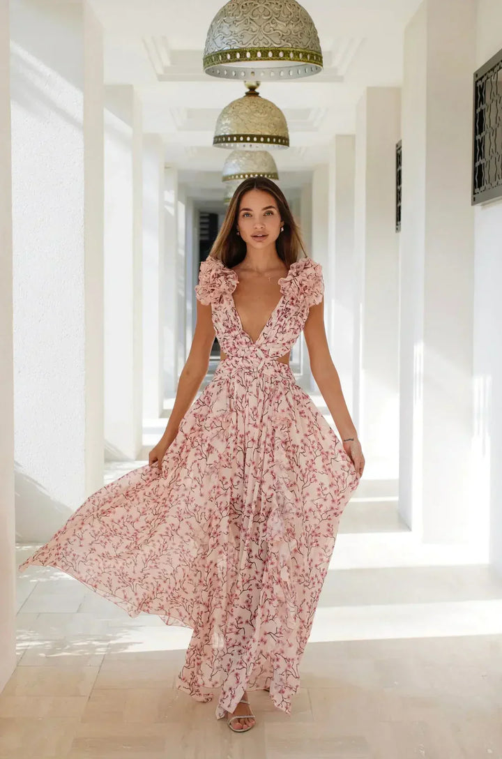 Aliams | Cutout Rüsch Maxi Kleid