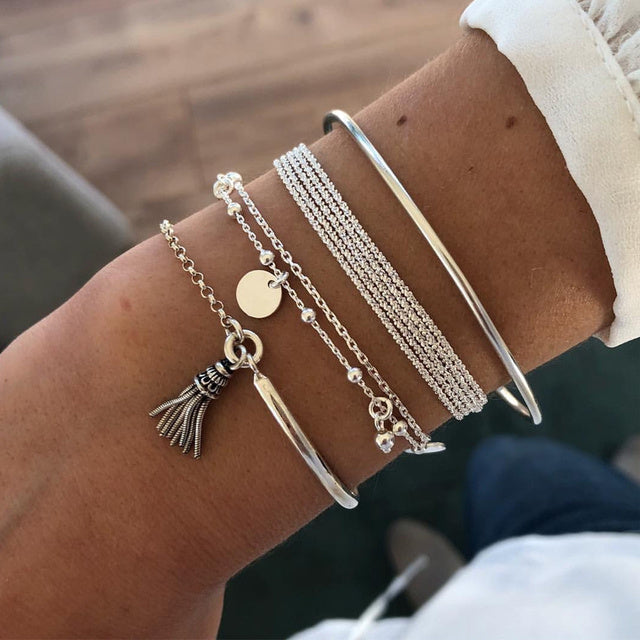 Aliams | Elegantes Geschichtetes Silberarmband-Set für Damen