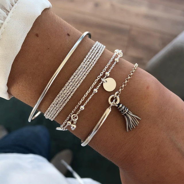 Aliams | Elegantes Geschichtetes Silberarmband-Set für Damen