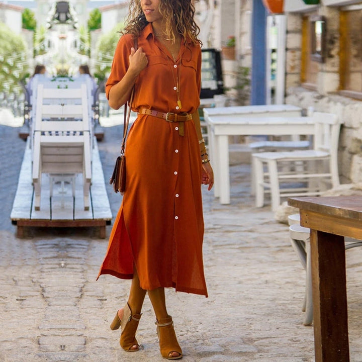 Aliams | Elegantes Button-Down-Hemdkleid für Damen Langärmliges Hemdblusenkleid Im Bohemian-Stil mit Gürtel