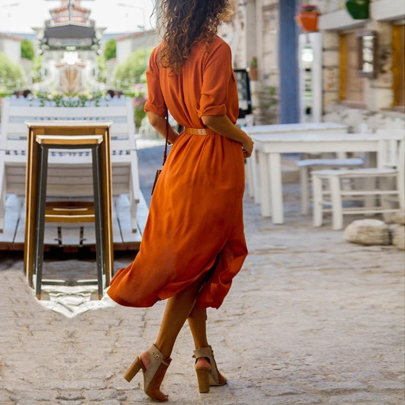Aliams | Elegantes Button-Down-Hemdkleid für Damen Langärmliges Hemdblusenkleid Im Bohemian-Stil mit Gürtel