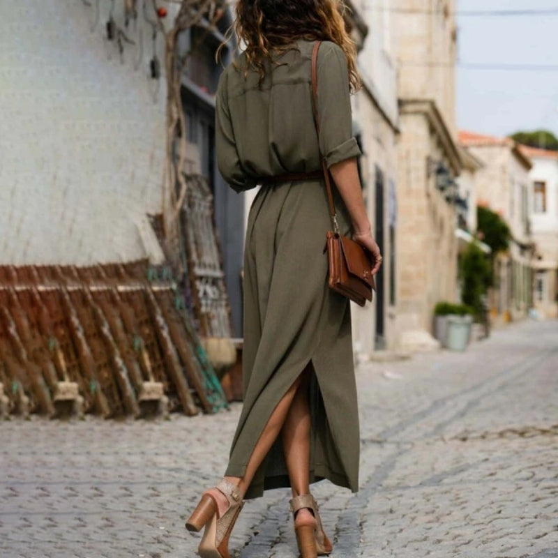 Aliams | Elegantes Button-Down-Hemdkleid für Damen Langärmliges Hemdblusenkleid Im Bohemian-Stil mit Gürtel