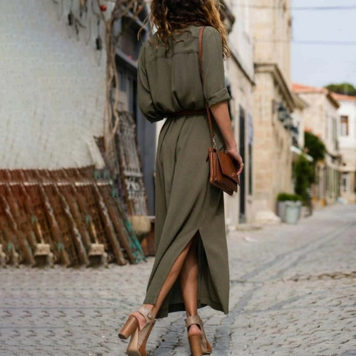 Aliams | Elegantes Button-Down-Hemdkleid für Damen Langärmliges Hemdblusenkleid Im Bohemian-Stil mit Gürtel