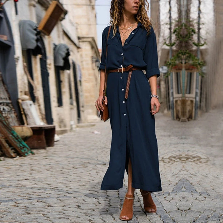 Aliams | Elegantes Button-Down-Hemdkleid für Damen Langärmliges Hemdblusenkleid Im Bohemian-Stil mit Gürtel