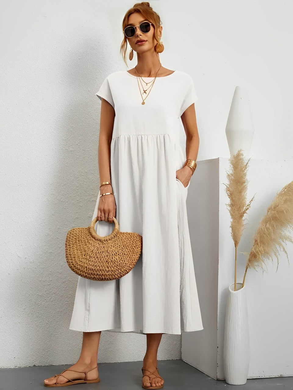 Aliams | Atemberaubendes Baumwoll-Sommerkleid mit Bequemem Schnitt für Warmes Wetter