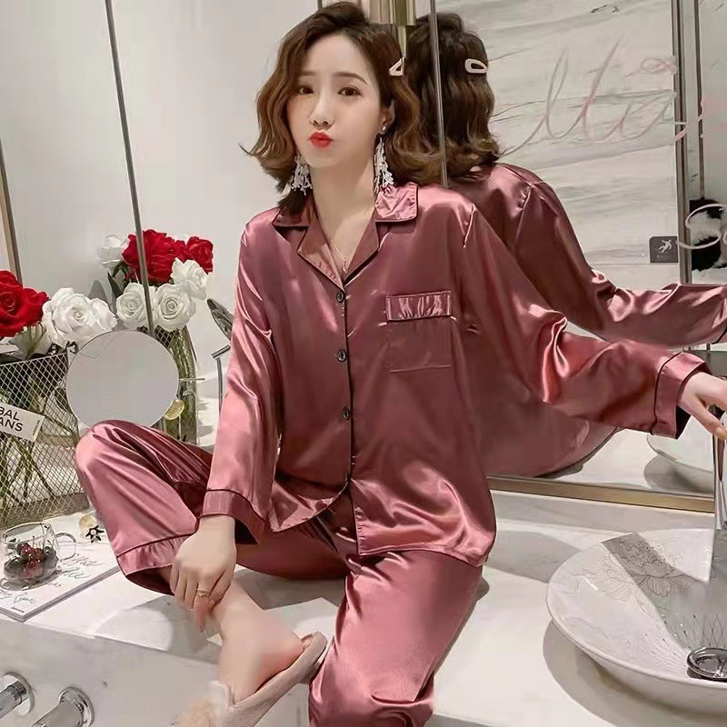Satin-Pyjama-Set mit Knöpfen und Paspel für Frauen
