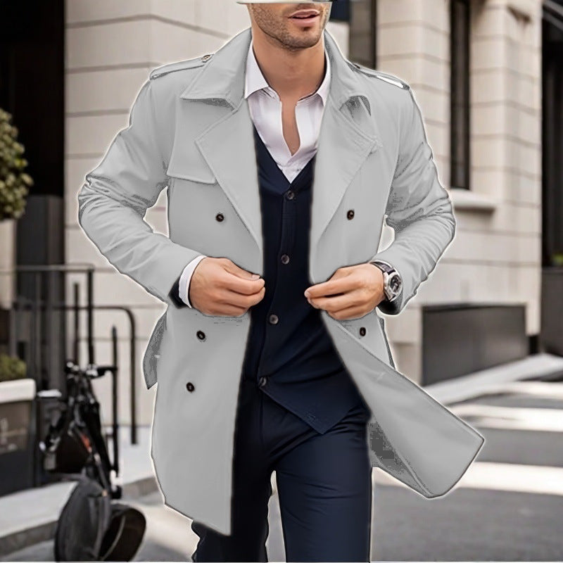 Herren Doppelt-knopf Trenchcoat mit praktischen Taschen Aliams