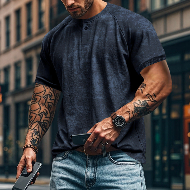 Herren Kurzarm-Henley-Shirt mit strukturierten Akzenten und sportlichem Schnitt Aliams