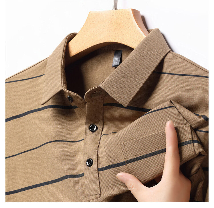 Herren elegantes Kurzarm-Poloshirt mit modischem Streifenmuster Aliams