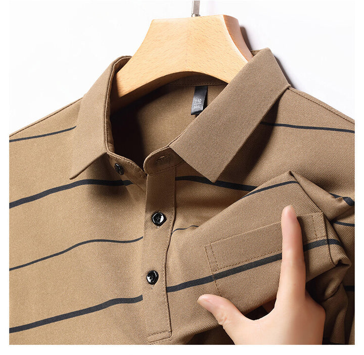 Herren elegantes Kurzarm-Poloshirt mit modischem Streifenmuster Aliams