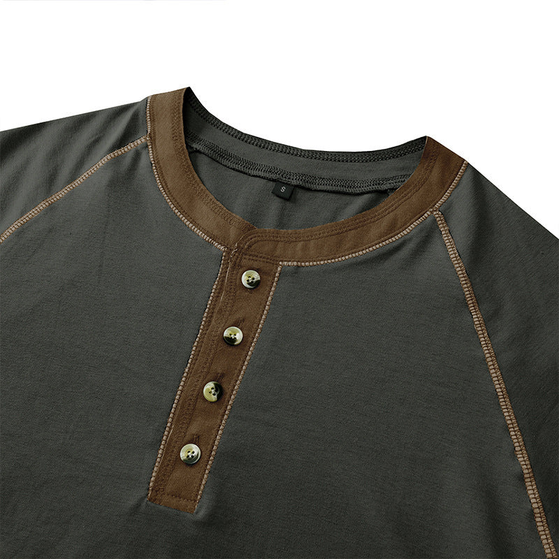 Herren Kurzarm-Henley-Shirt mit auffälligen Kontrastnähten und bequemer Passform Aliams