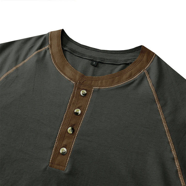Herren Kurzarm-Henley-Shirt mit auffälligen Kontrastnähten und bequemer Passform Aliams