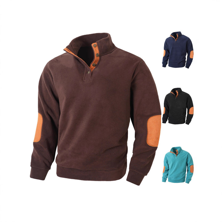 Herren bequemer Fleece Pullover mit Kragen und Kontrastbesatz Aliams