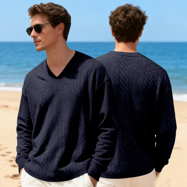 Herren Strickpullover mit V-Ausschnitt und Zopfmuster Aliams