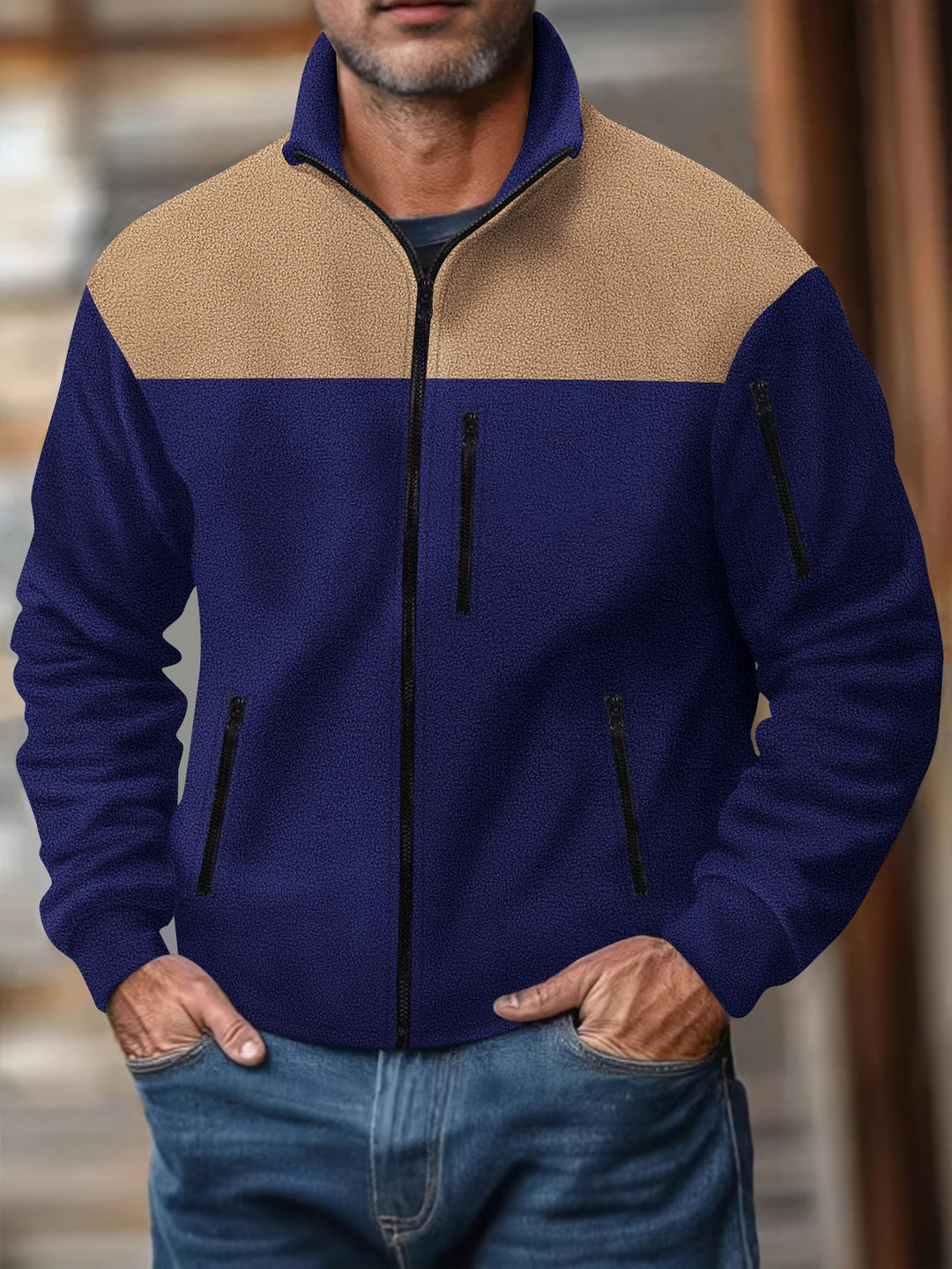 Herren Fleecejacke mit stylischem Farbdreieck-Design Aliams