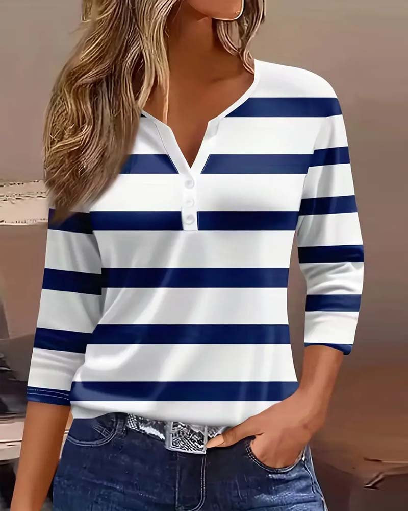 Damen Langarmshirt mit Maritimem Streifenmuster Aliams