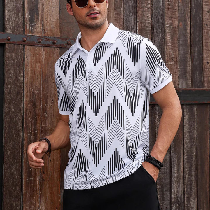 Herren Polohemd mit modernem geometrischem Design und schickem Kontrast Aliams