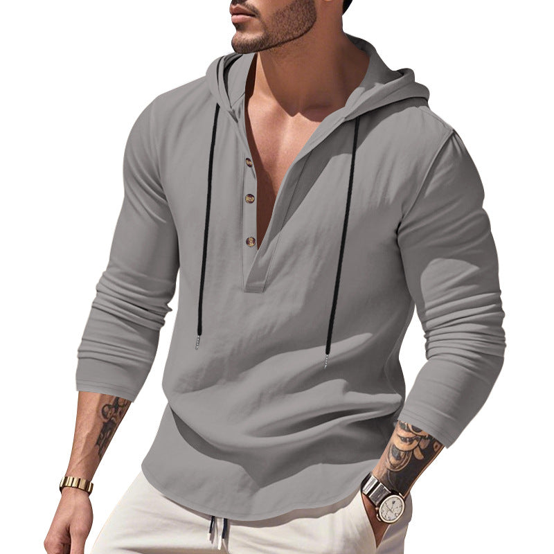 Herren vielseitiger Kapuzenpullover mit Knopfleiste und atmungsaktiver Baumwolle Aliams