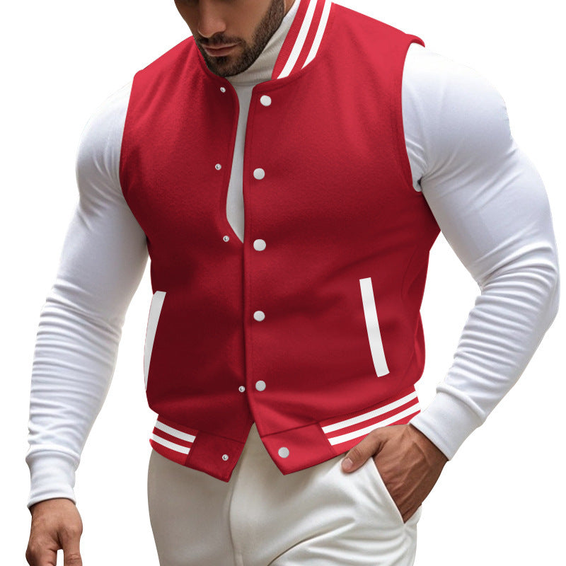 Herren sportliche Collegejacke mit Druckknöpfen und Streifen Aliams