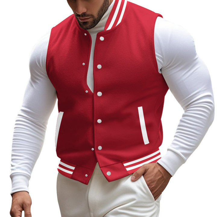 Herren sportliche Collegejacke mit Druckknöpfen und Streifen Aliams