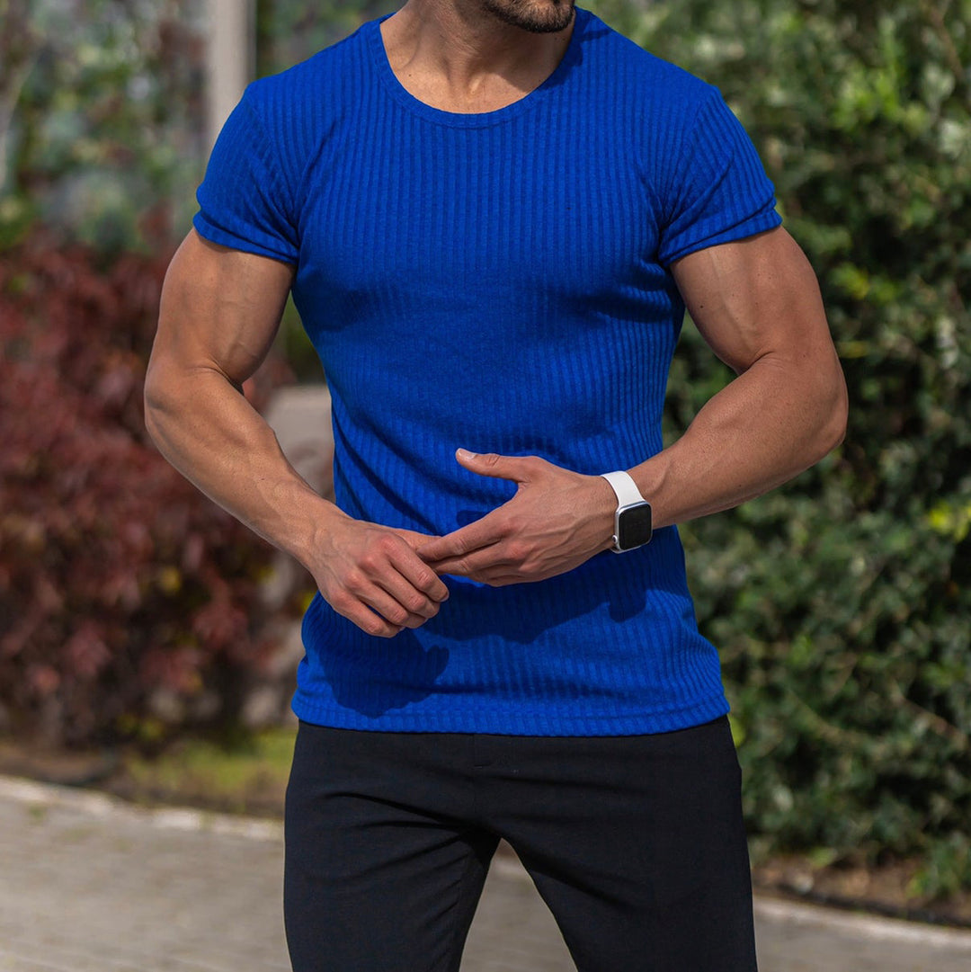 Herren Kurzarm Ripp-T-Shirt mit tailliertem Schnitt und bequemen Tragekomfort Aliams