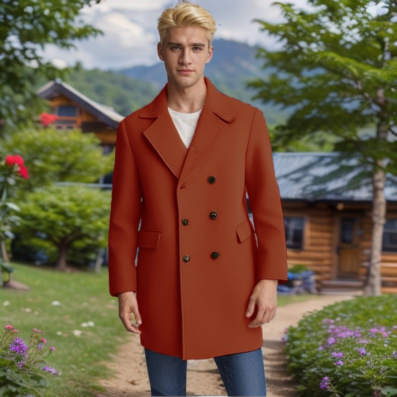 Herren eleganter Doppelreiher-Mantel aus weichem Material Aliams