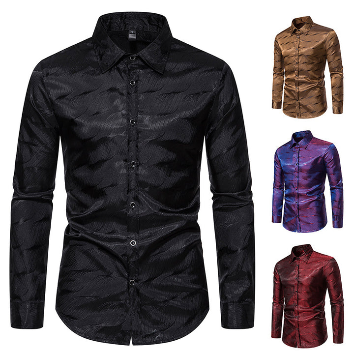 Herren Elegantes Langarmhemd mit modernem Wellenmuster und glänzender Oberfläche Aliams