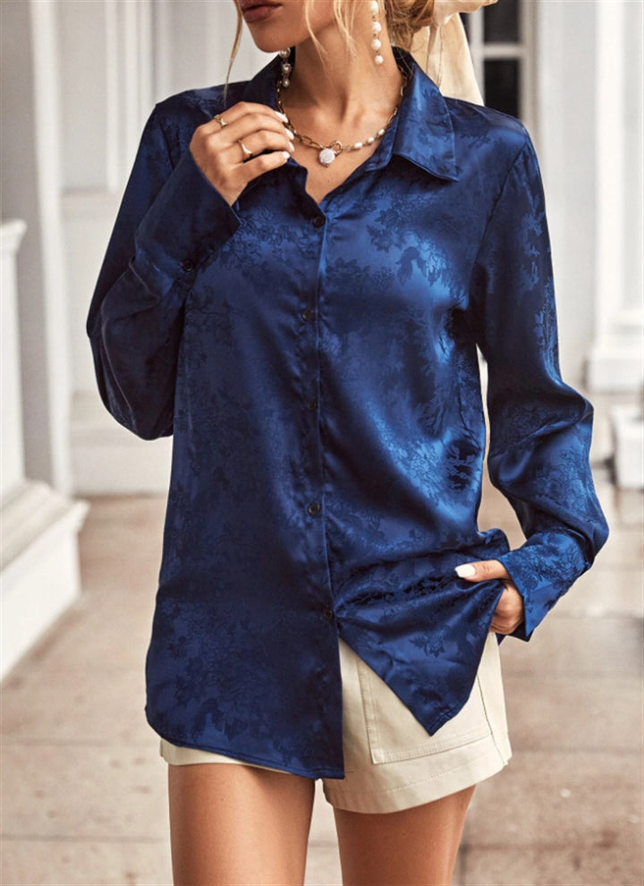 Damen Elegante satiniert Bluse mit floralen Muster Aliams