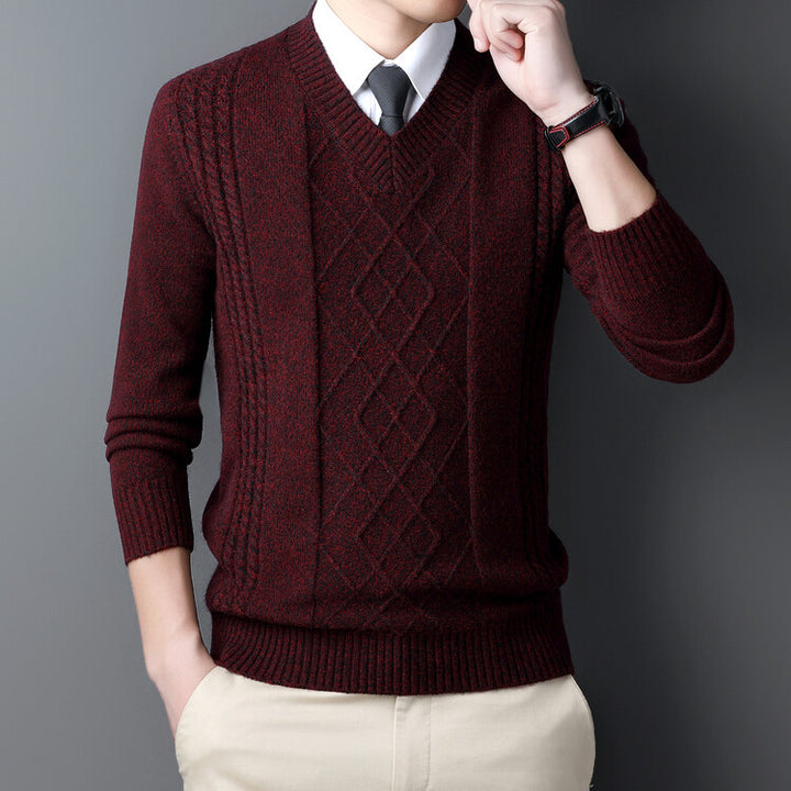 Herren V-Ausschnitt Pullover im modernen Zopfmuster Aliams