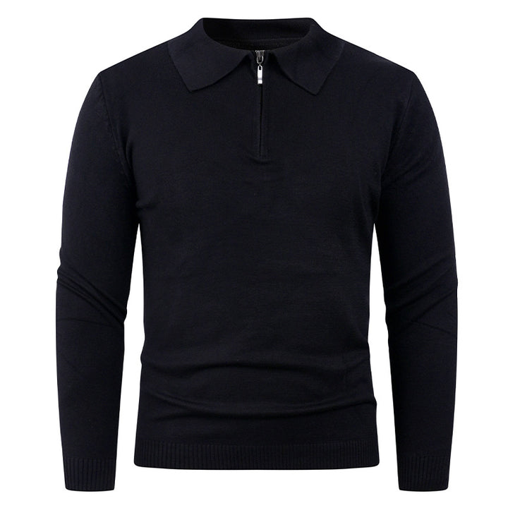 Herren Strickpullover mit halb offenem Kragen und feiner Rippenstruktur Aliams