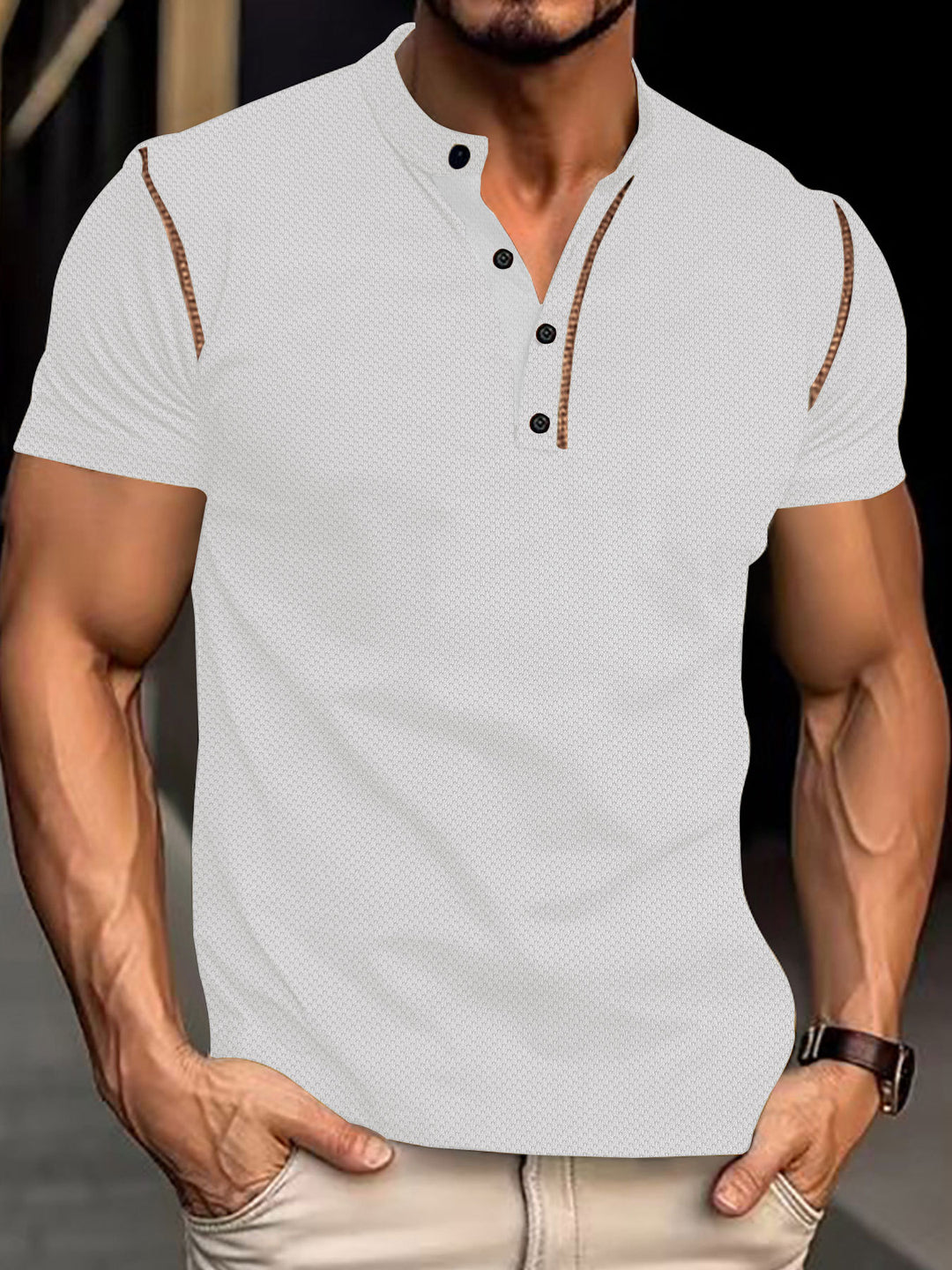 Herren Kurzarm-Henley-Shirt mit strukturiertem Design und modischem Knopfverschluss Aliams