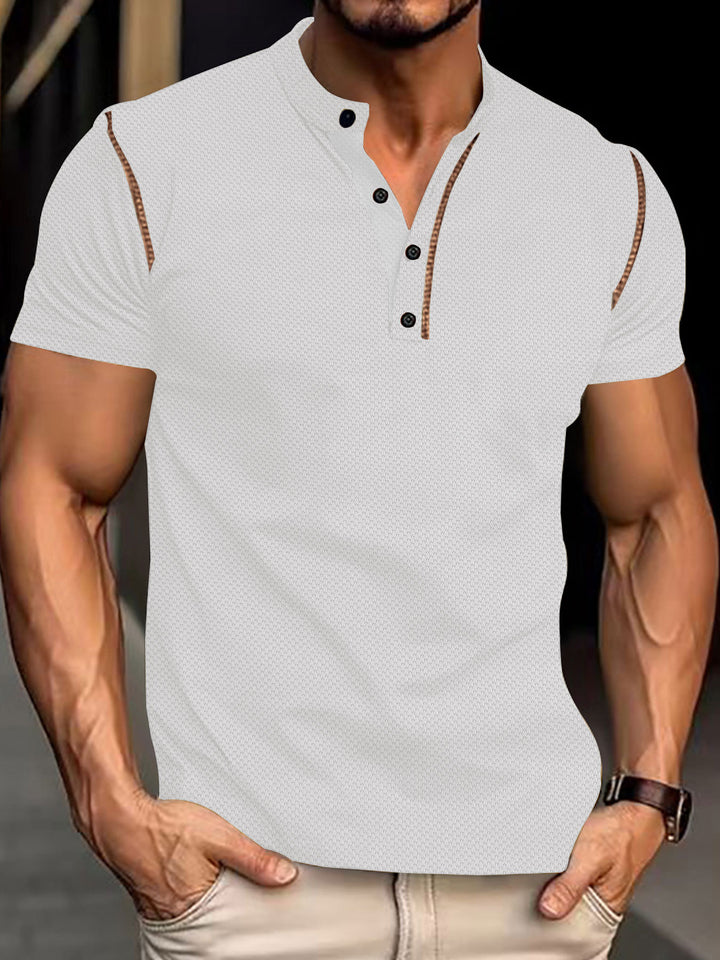 Herren Kurzarm-Henley-Shirt mit strukturiertem Design und modischem Knopfverschluss Aliams