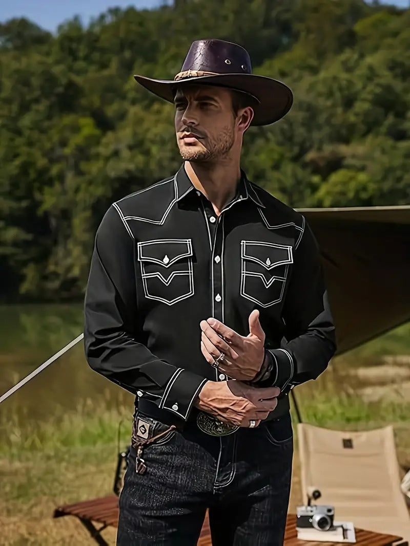 Herren Westernhemd mit kontrastierenden Nähten und Brusttaschen Aliams