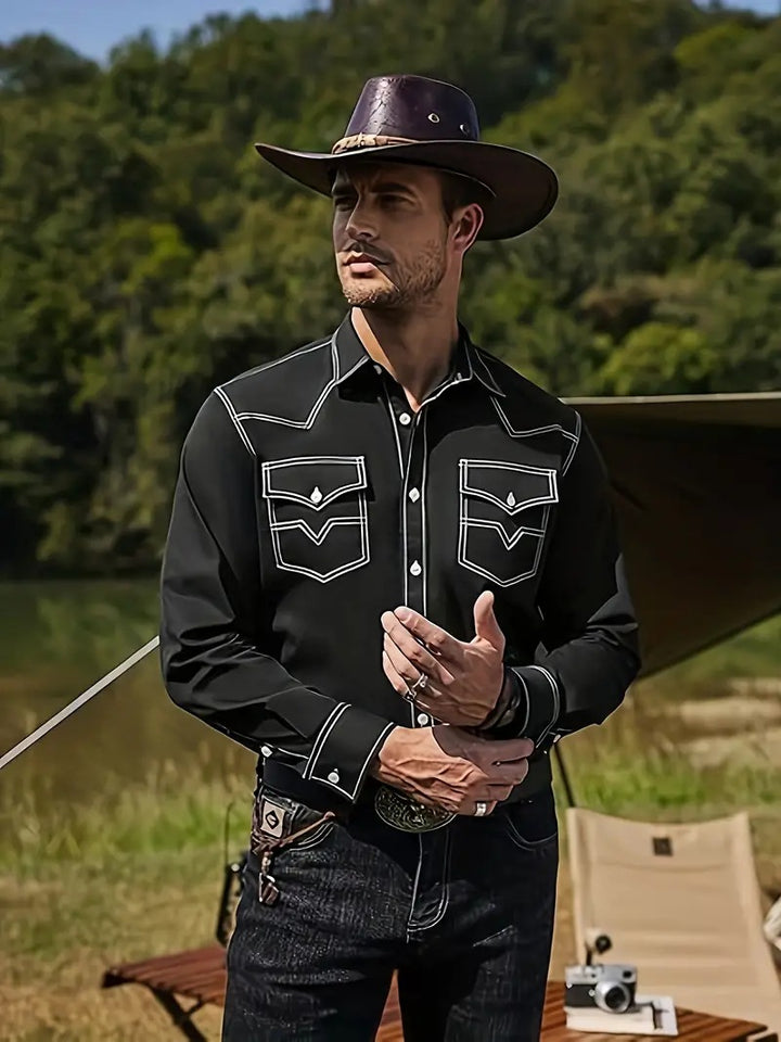 Herren Westernhemd mit kontrastierenden Nähten und Brusttaschen Aliams