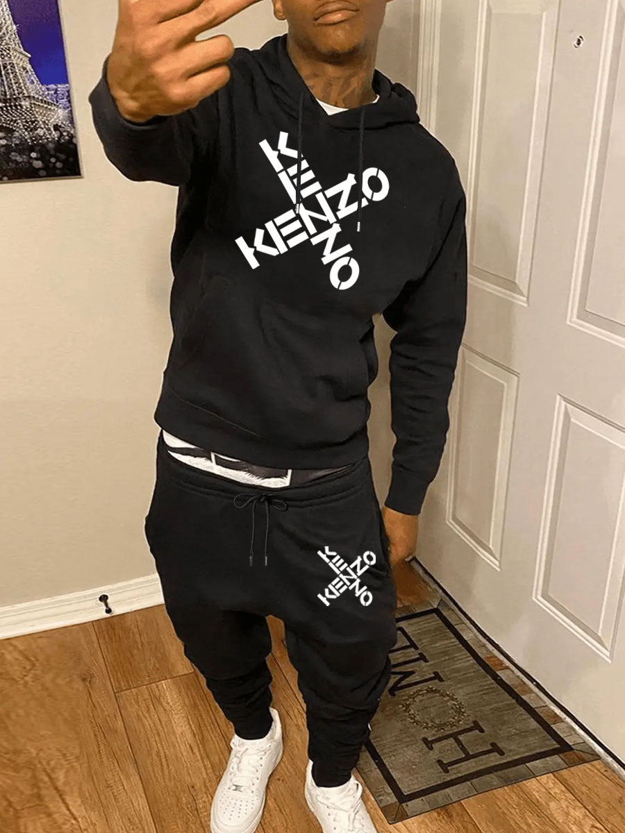 Herren Sportliches Hoodie- und Jogginghose-Set mit modernem Schriftzug Aliams