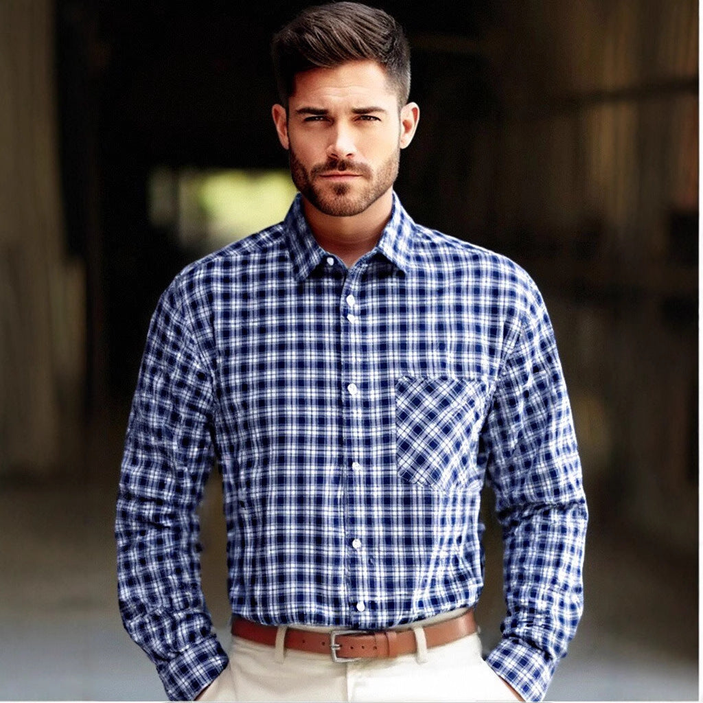 Herren elegantes Langarmhemd mit modischem Karodesign Aliams