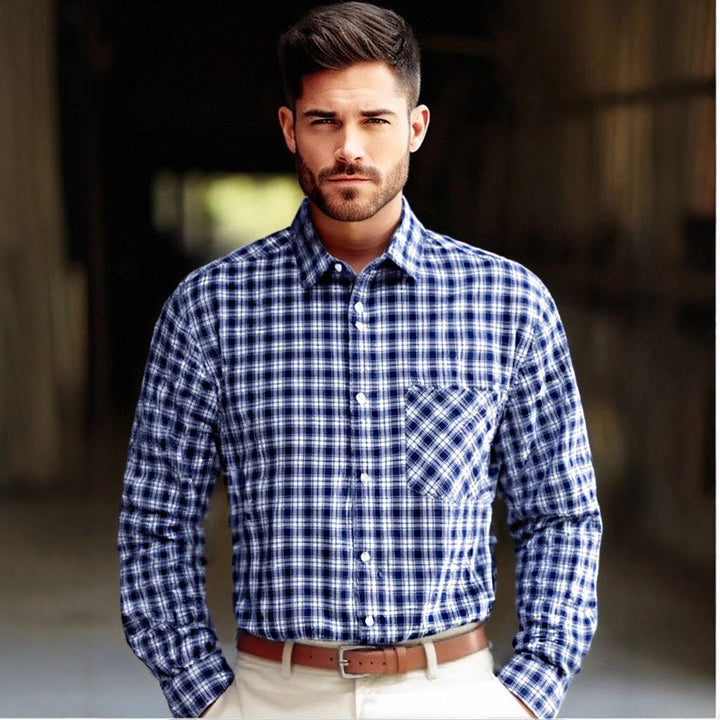 Herren elegantes Langarmhemd mit modischem Karodesign Aliams