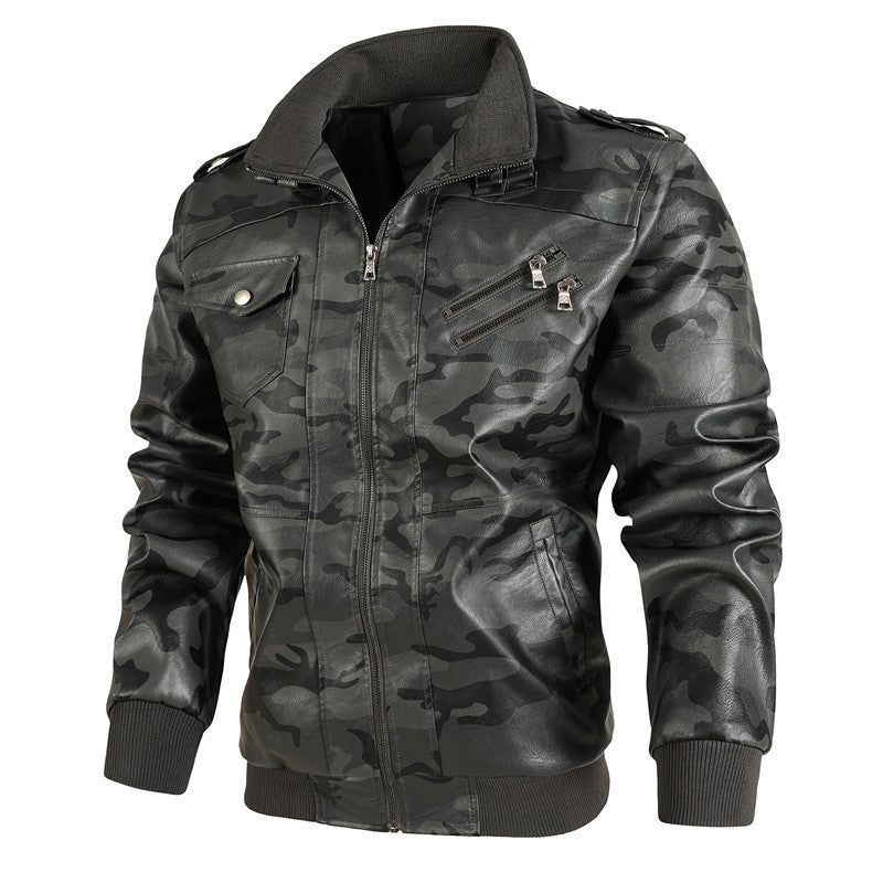 Herren Camouflage Lederjacke im Urbanen Stil Aliams