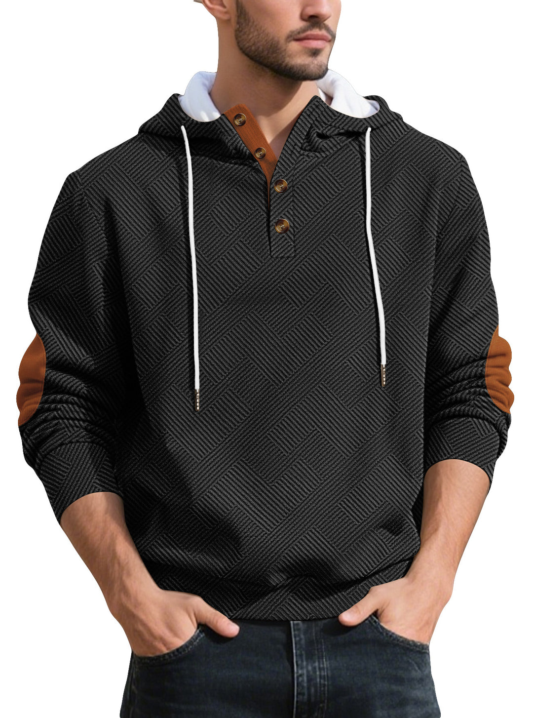 Herren Kapuzenpullover mit Knopfleiste und strukturiertem Design Aliams