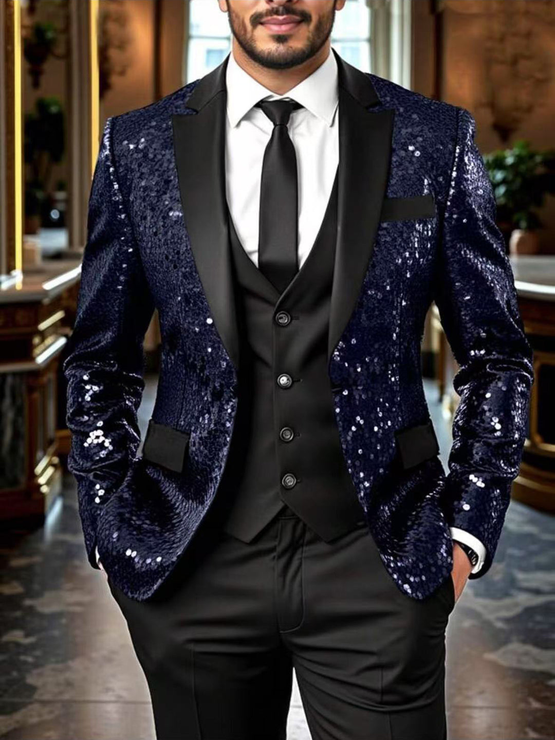 Herren eleganter Paillettenblazer mit modernem Schnitt Aliams