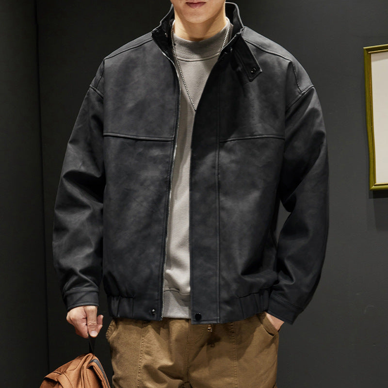 Herren elegante Kunstlederjacke mit praktischem Kragen Aliams