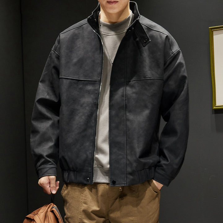 Herren elegante Kunstlederjacke mit praktischem Kragen Aliams