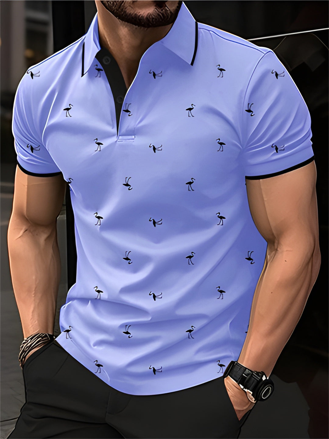 Herren Polohemd mit kurzem Arm und Muster Aliams