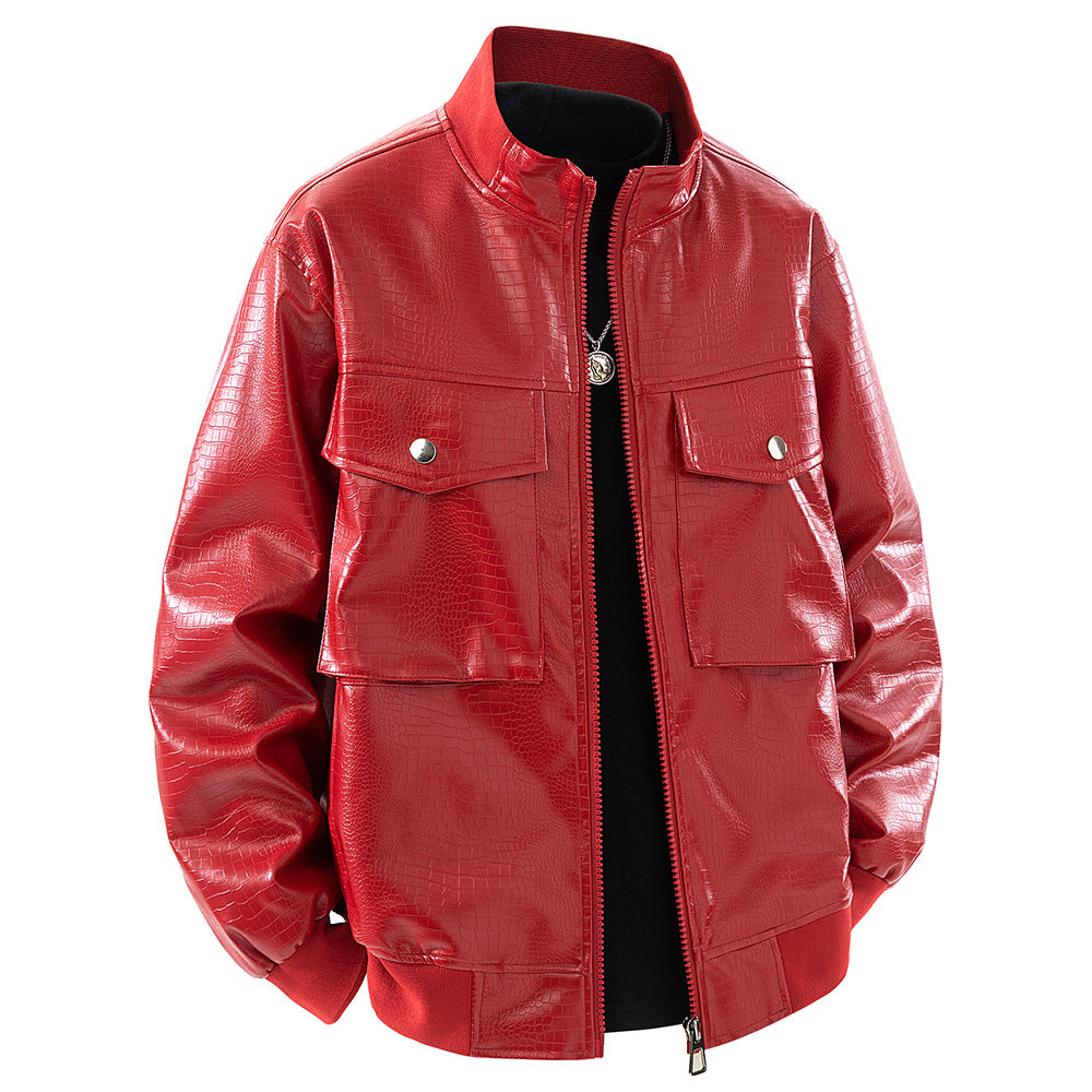 Herren Kunstlederjacke im modernen Design mit praktischen Pattentaschen Aliams