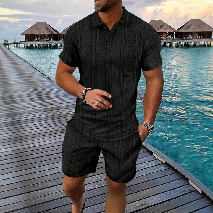 Herren Strukturstrick Polo und Shorts Set Aliams