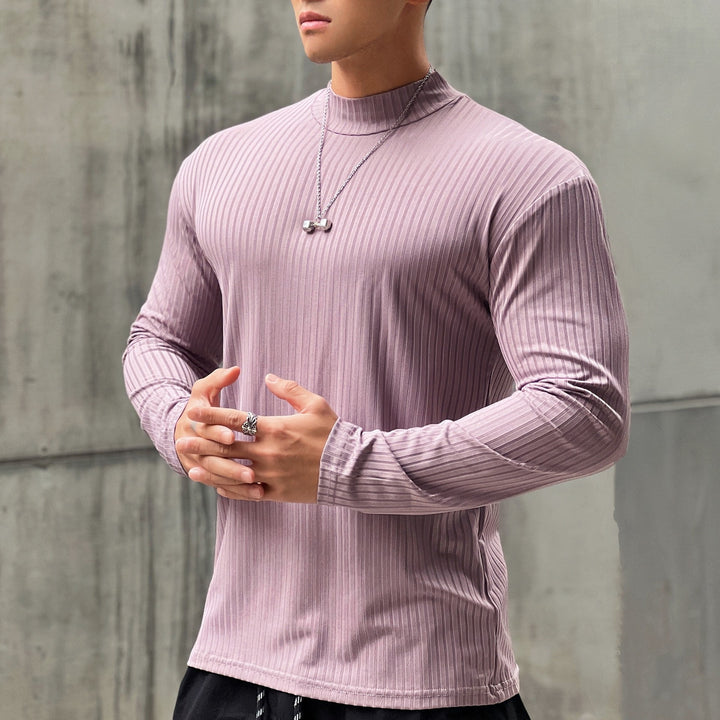 Herren Elegantes Langarmshirt mit Stehkragen und Rippstruktur Aliams